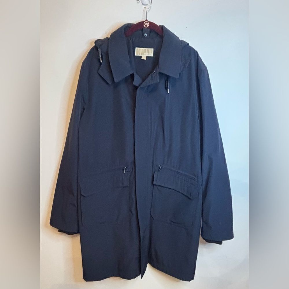 Michael Kors GUC navy blue Conway interior vest hooded raincoat Size XL